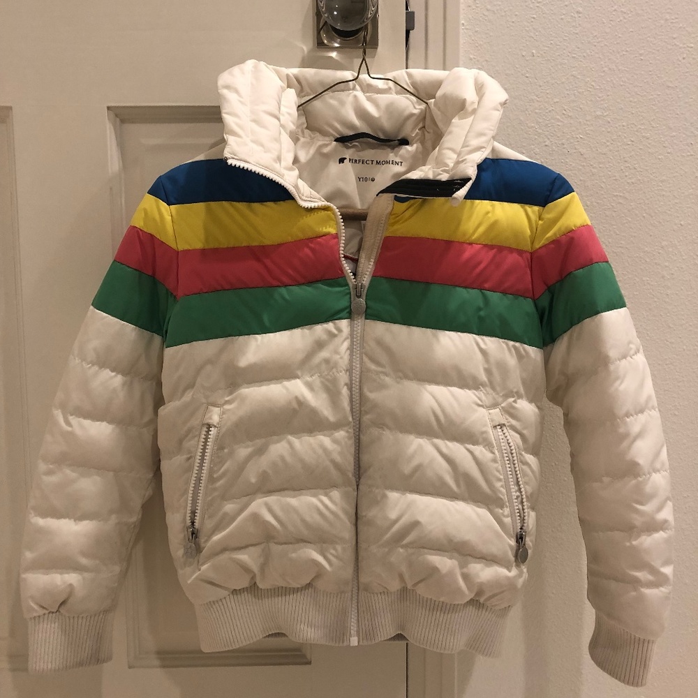 Perfect Moment Queenie Down Ski Jacket youth 10 white multi color stripes